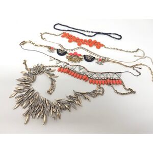 Mixed Lot Statement Necklaces Gold Tone Orange White Rhinestone Boho Bib 7pc